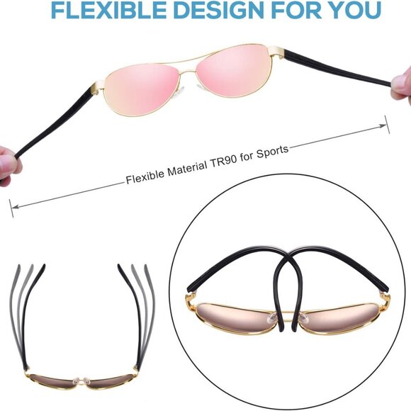 Women's Polarized Sunglasses UV Protection Lightweight Metal Driving Glasses - Picture 6 of 8